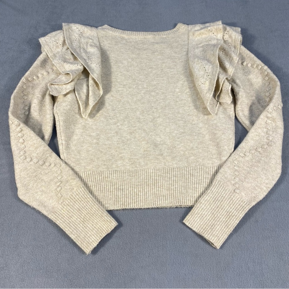 Skies Are Blue Women’s Soft Beige/Oatmeal Sweater with Ruffle Long Sleeve,size S - Picture 3 of 11